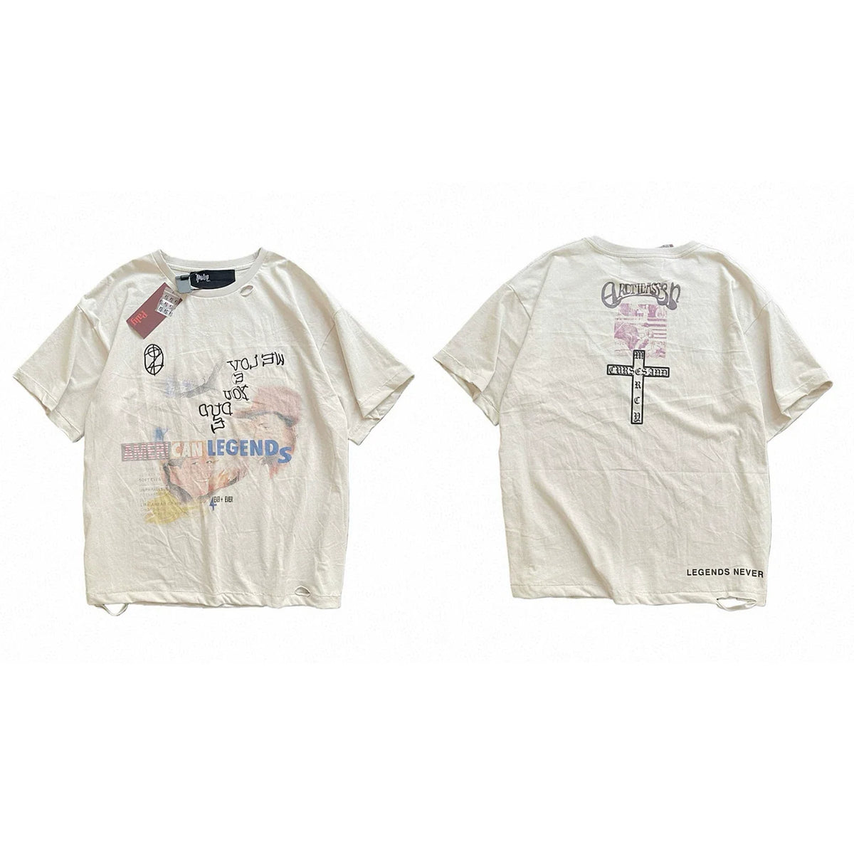 PALY Hollywood Cross & Art Graphic T-Shirt - Cream