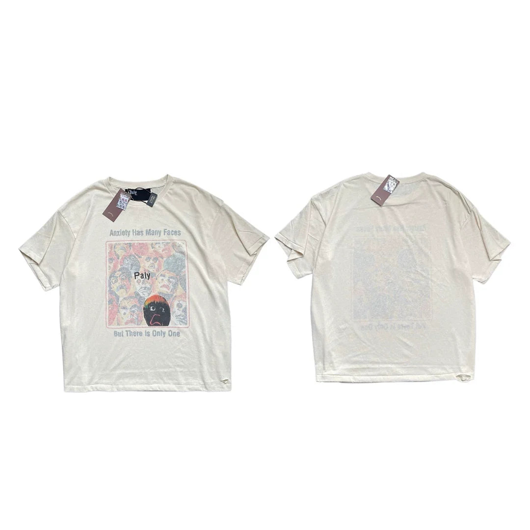 PALY Hollywood Multi-Face Art Graphic T-Shirt - Cream