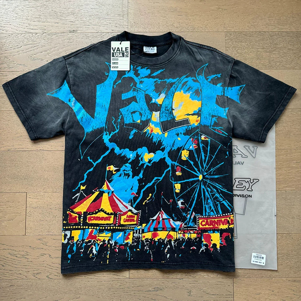 VALEFOREVER Black Washed Carnival Ferris Wheel Valley Fest Vintage Graphic T-Shirt
